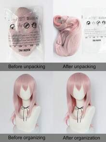 粉色渐变长卷发假发，带刘海，高品质耐热发丝，多功能假发，适合动漫角色扮演和韩流偶像造型 - 粉色 - 查看 9