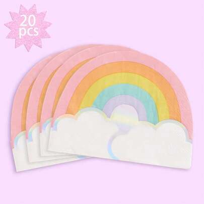 20pcs/40pcs/60pcs, Rainbow Shaped Cocktail Paper Napkins, 2-Ply Pastel Birthday Party Decorations Disposable Colorful Party Napkins For BabyShower, Unicorn Birthday, Bachelorette,Rainbow Party Tissues For Pastel Birthday Party Decoration