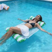 2 piezas Hamaca inflable para adultos - Material de PVC duradero, flotador inflable a rayas plegable, adecuado para fiestas en la piscina y regalos de verano - Multicolor - Ver 4