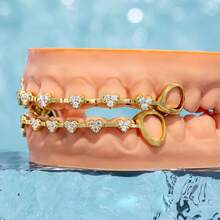 THATBOY 2pcs/Set Love Connection Hollow Zirconia Tooth Grillz, Copper Inlay, Hip Hop Style Jewelry, Cool Party Gift For Women - Multicolor - View 21