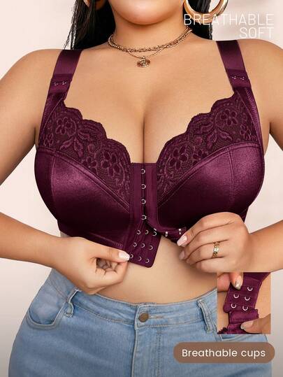 Plus Size Women's Wireless Bra, Front Closure, Supportive & Lifting, Soft & Breathable, Daily Wear
