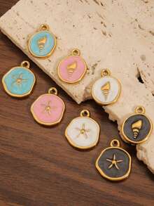 2Pcs 18K Gold Plated Stainless Steel Colored Enamel Starfish Charm Pendant Summer Beach Conch Shell Charms For DIY Jewelry Making Supplies Earrings Necklace Bracelets Accessories - Pendant - View 1
