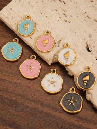 2Pcs 18K Gold Plated Stainless Steel Colored Enamel Starfish Charm Pendant Summer Beach Conch Shell Charms For DIY Jewelry Making Supplies Earrings Necklace Bracelets Accessories