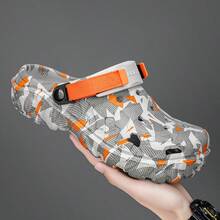 男士迷彩套脚凉鞋，防滑轻便透气闭趾休闲沙滩鞋 - 灰橘 - 查看 5