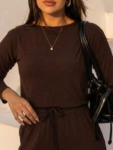 Women's Casual Set, Knitted Fabric, Beach/Vacation - Rust Brown - View 2