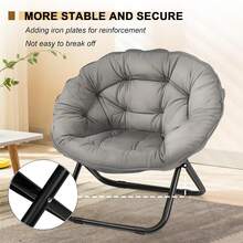 Folding Oversized Saucer Chair, Lazy Moon Chair With Sturdy Metal Frame, Comfy Accent Chair For Bedroom, Living Room, Study, Grey - 灰色 - 查看 3