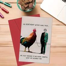 1pc Humorous Birthday Card With A Funny Design Of A Man Holding A Rooster, Suitable For Family, Friends, Classmates, And Colleagues As A Birthday Gift. "His Wish Has Come True..." Is The Perfect Gift - View 5