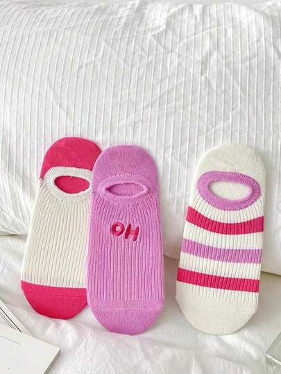 1/3 双粉色时尚休闲船袜，简约百搭短袜，舒适透气，适合日常、运动、居家穿着
