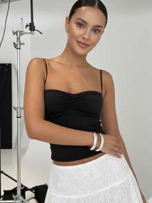 Women's Summer Foldable Top, Solid Color - Black - View 3