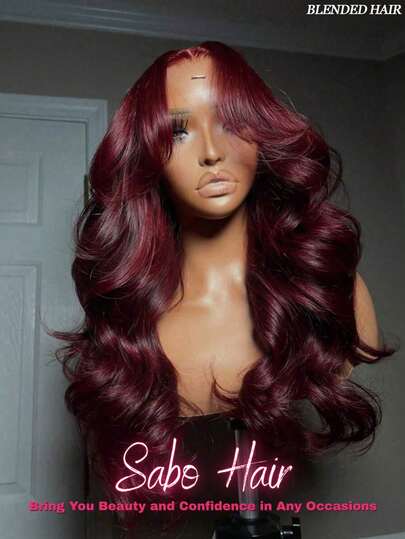 32 Inch 99J Burgundy Lace Front Wigs Human Frontal Hair Pre Plucked 200% Density Body Wave Lace Front Wigs Blended Hair Red Wig HD Transparent Full Frontal 13x4 Glueless Colored Natural Wig For Woman