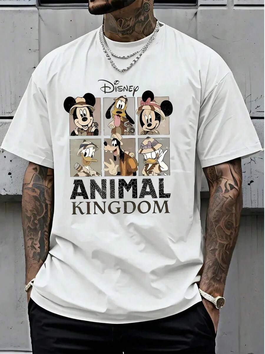 Disney Official Licensed Animal Kingdom Explorer Character Graphic T Shirts 100 Percent Cotton Disney Shirt Washed 220g Unisex - 白色 - 查看 1