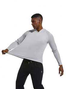 Men's UPF 50+ UV Protection Hooded Long Sleeve T-Shirt, Lightweight Hoodie For Hiking, Fishing, Outdoor Sports, Running Spring - Light Grey - View 2