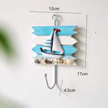 Decorative Nautical Wooden Robe And Towel Hooks - Wall Mounted Easy Install Storage Rack With Sailboat, Anchor, Wheel And Shell Accents, Suitable For Coastal Homes, Hotels And Bathrooms - Rustic Wooden Hanging Rack For Towels, Robes And Accessories, Random Shell Decor Included - Multicolor - View 11