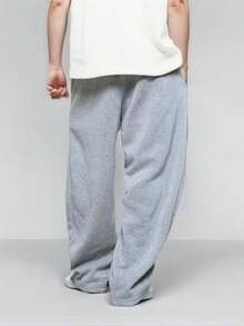 Men's Baggy Sweatpants With Elastic Waist, Casual Loose Cotton Joggers - 酒紅色 - 查看 7