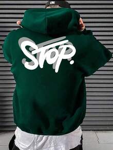 Moletom masculino de algodão com ombros caídos, estilo urbano com estampas exclusivas, tecido grosso casual para outono/inverno, extra quente com forro de lã, modelagem solta. - Cebola verde - Ver 3