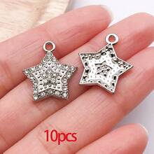 10/30个合金日月星辰吊坠，镶钻水晶太阳吊坠，金色星空吊坠，适用于DIY珠宝制作手链项链 - 彩色 - 查看 10