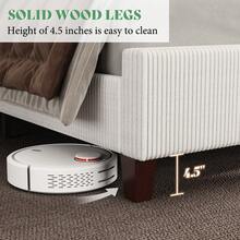 Queen/King/California King Size Platform Bed Frame With 50.8" Corduroy Upholstered Bed, Vertical Channel Tufted Wingback Headboard, Wooden Slats Support, No Box Spring Required - White - View 7