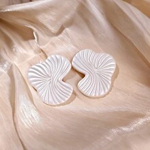 2pcs/Set Geometric Curve Faux Silk Texture Soft Clay Mold, Earring Jewelry DIY Pendant Shaping Mold - Apricot - View 2