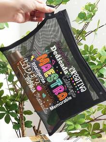 MAESTRA Letter Pattern Mesh Bag, Letter Lettering Floral Print Zipper Women'S Cosmetics Bag,Transparent Mesh Storage Bag Wash Bag, Gifts For Her,Suitable For Women'S Cosmetics Storage, University Dormitory Cosmetics Storage - مشاهدة 7