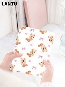 1pc Teddy Bear Plush Doll & Bow Pattern Tablet Protective Case, New Y-Fold Design, Multi-Angle Stand, Double-Sided Printed, Compatible With 10.2", Pro 11" 2020/2021/2025 11th Gen, Mini 6/7, Anti-Drop, Pencil Slot, Sleep/Wake Support, A Great Gift For Tablet Users - Multicolor - View 6