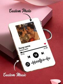 1个个性化音乐主题亚克力钥匙扣，可定制照片和歌曲设计，迷你亚克力钥匙圈，时尚音乐主题钥匙扣，可定制图片和歌曲标题布局，装饰性音乐主题钥匙扣，时尚小巧钥匙扣 - Multi-colored - 查看 9