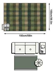 1pc Modern Simple Green Geometric Multicolor Striped Plaid Rug, Soft Faux Wool Carpet, Suitable For Bathroom, Kitchen, Entryway, Hallway, Bedside, Living Room, Bedroom, Machine Washable 100% Polyester Mat, Home Decor - Multicolor - View 13