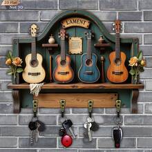 Vintage Wooden Guitar Shaped Key Hook, Multi-Functional Home Key Holder With 4 Metal Hooks, Suitable For Wall Decor, Porch Decor, Room Decor, Villa Decor, And Seasonal Home Hanging Rack Decor - Nhiều màu - Xem 8