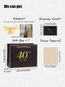 30/40/50/60/70岁生日纪念礼品袋，内含卡片和薄纸，男女皆宜；优雅的黑金周年纪念派对礼品购物袋，用于礼品包装；周年纪念派对礼品购物手提袋，适合40岁女性，兼具装饰性和创意性。 - 彩色 - 查看 7