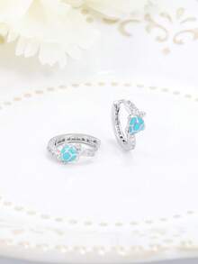 Bông tai bạc 925 hình rùa xanh dễ thương đính đá Cubic Zirconia, thích hợp đeo hàng ngày, quà tặng sinh nhật. - trắng - Xem 3