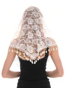 1pc 2026 New Floral Lace Scarf & Headscarf Set For Women, Lightweight & Breathable, Suitable For Weddings, Parties And Formal Events - Solid Color - View 18