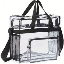 Clear Large Capacity Tote Bag - Lightweight Design Shoulder Handbag With Adjustable Strap & Zipper Closure For Concerts, Stadiums & Outdoor Events - Grey - View 3