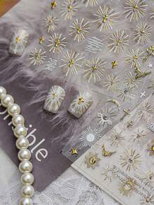 1pc 5D Gold Plated Nail Sticker, Luxury & Exquisite Nail Sticker, Retro Halo Faith Nail Sticker, DIY Nail Sticker Nails Nail Supplies - Multicolor - View 4