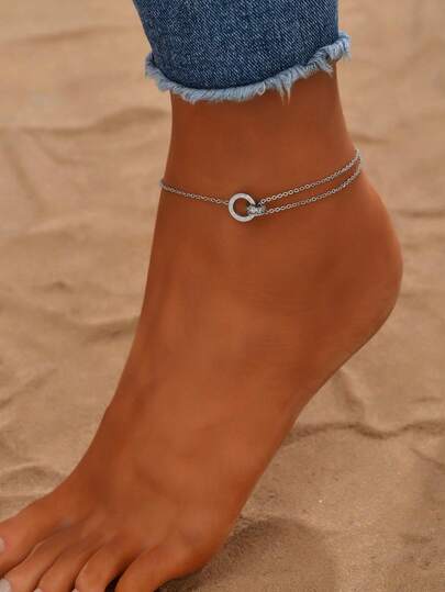 1pc Elegant Fashion Zirconia Inlaid Anklet, Luxury Personalized Gift For Girlfriend