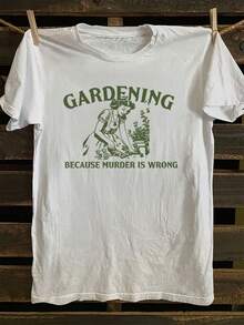 Camiseta Vintage con Estampado Gráfico de Jardinería para Hombre y Mujer - Diseño Botánico y Eslogan "Porque Asesinar Es ", Camiseta Casual de Manga Corta, Cuello Redondo, Suave y Transpirable para Primavera y Verano, Lavable a Máquina - Blanco - Ver 8
