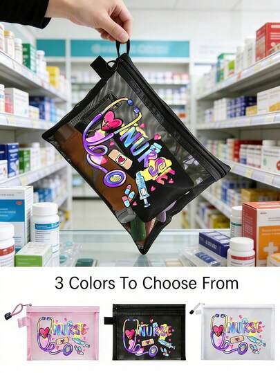 护士主题印花网眼化妆包，便携式收纳包，化妆包，护肤包，旅行必备，宿舍用品，新娘礼物，母亲节礼物，生日礼物，送给朋友和老师的礼物，药品收纳包，浴室收纳包，珠宝收纳包，唇油和化妆品收纳包，学生宿舍洗漱包，送给妻子、家人、朋友、同事的礼物