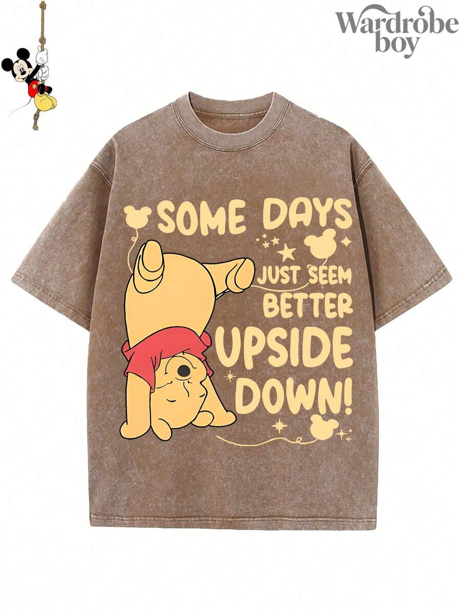 Disney Printed Wash Water T-Shirt,Some Days It Seems To Look Better Worn T-Shirt, Winnie The Pooh T-Shirt, Pooh Bear T-Shirt, Disneyland Trip T-Shirt,Unisex,High-Quality Pure Cotton T-Shirt,Suitable For All Seasons, Comfortable And Breathable| Exquisite Design | The Best Choice For Giving Gifts - Khaki - View 1