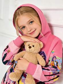 KPop Girls' Demon Hoodie Hunters  Sweatshirt, Stylish And Cute Cartoon Pattern Long-Sleeved Zip-Up Hooded Jacket - 玫紅 - 查看 3
