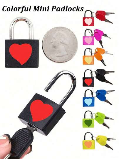Colorful Heart Plastic Shell Suitcase Locks, Zinc Alloy Mini Padlock With Keys, Suitable For Luggage, Lockers, Sports Gym Classroom, Travel Backpacks - Portable Luggage Locks For Travel, Storage Cabinets And Holiday Suitcases, Luggage Lock Padlock, Color Plastic Shell Lock Zinc Alloy Small Lock, Mini Colorful Locks With Keys For Suitcase And Luggage, Metal Keyed Padlocks For School Gym Classroom Matching Game Travel Backpack, A Pack Of 2 Mini Luggage Locks With Keys - Portable Luggage Locks For