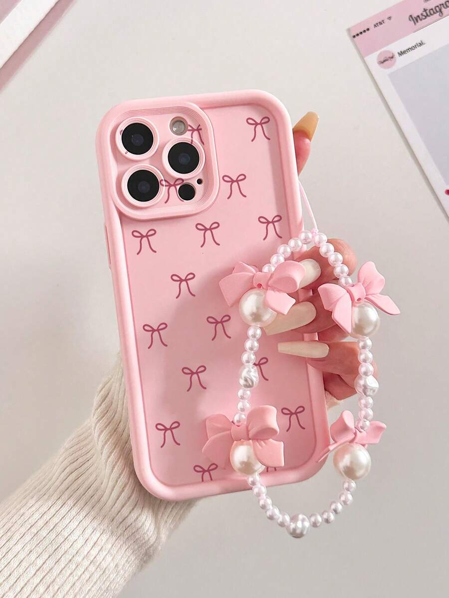 Bow-Knot Painted Groove Pink Detachable Bracelet Thick Precise Hole Minimalist Anti-Drop Thick Phone Protective Case Printed Suitable For IP17/IP17PROMAX/Iphone16/Iphone16pro/Iphone16promax/IPhone16plusiphone15 XR /7/8 Iphone15Promax/12PROMAX/13PROMAX/14PROMAX 13 14 11 12p14 P11 P12 XS.XR /78P.78GES2 Phone Case - Multicolor - View 1