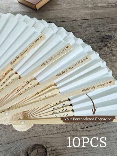 Personalized Wedding Hand Fan, White Letter Carved Folding Fan, Customized Bridesmaid Gift, Special Occasion Fan, Summer Wedding, Rustic Style, Retro Style, Unisex, Student Supplies, Suitable For Teenagers, Middle School, High School, College Students, Customized Wedding Accessories, Lightweight And Comfortable