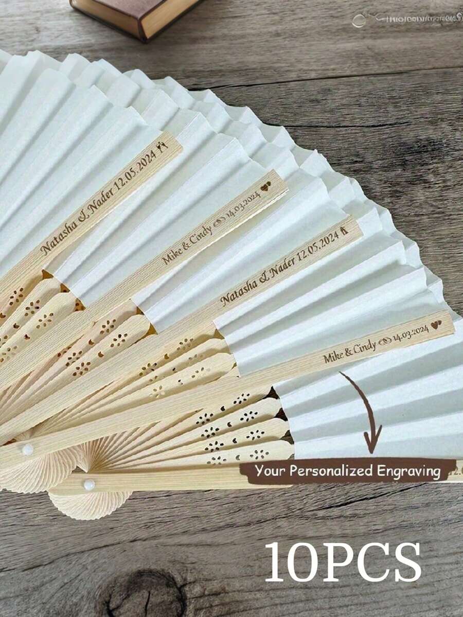 Personalized Wedding Hand Fan, White Letter Carved Folding Fan, Customized Bridesmaid Gift, Special Occasion Fan, Summer Wedding, Rustic Style, Retro Style, Unisex, Student Supplies, Suitable For Teenagers, Middle School, High School, College Students, Customized Wedding Accessories, Lightweight And Comfortable - 彩色 - 查看 1