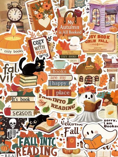 50pcs Bookish Fall Stickers Laptop Handbook Cell Phone Case Decorative Stickers