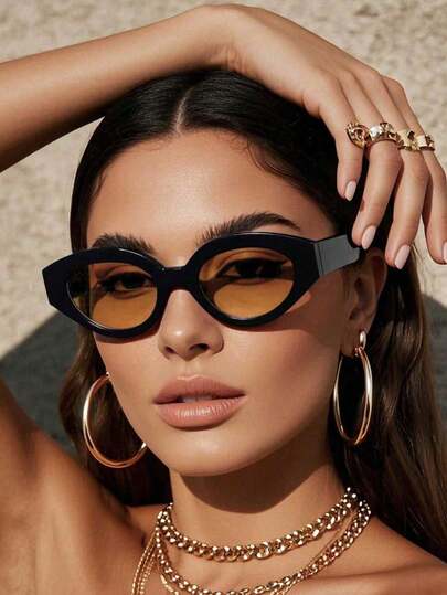 1 chiếc kính râm nữ bằng nhựa acrylic hình bầu dục, kiểu dáng giản dị, cổ điển, thích hợp cho các chuyến đi chơi mùa hè và phối hợp với trang phục hàng ngày, kèm theo kính râm kiểu cổ điển, quần áo đi biển, hoạt động ngoài trời, du lịch và các phụ kiện đi biển khác.