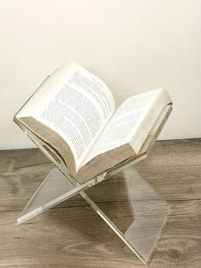 1个透明亚克力X型书架，创意桌面展示架，适用于摆放打开和关闭的书籍、食谱、杂志和艺术收藏品 - 经典家居装饰、阅读、书籍展示托盘