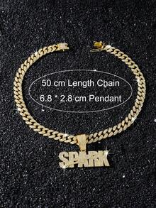1pc Men's Fully Iced-Out Hip Hop Cuban Link Chain With English Letter Pendant Necklace - Style a - View 6