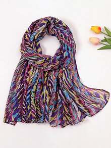 1pc Balinese Chiffon Printed Floral Scarf - S15439-blue - View 3