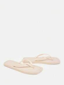 1 Paar Damen Flache PVC Dünne Riemen Flip-Flops, Elegant Lässig Einfarbig Quadratische Zehenpartie Weiche Sohle Leicht Schnelltrocknend, Sommer Strand Urlaub - Flip Flops - Übersicht 7
