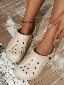 Sandalias de moda casual con suela gruesa, cómodas y transpirables, con diseño calado, con tacón ajustable, adecuadas para interiores, exteriores, playa y jardín - Blanco - Ver 3