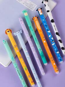 Lot de 8 stylos effaçables mignons et aléatoires avec motifs de nounours de bande dessinée. Recharges de stylos neutres avec une grande valeur esthétique, stylos neutres bleus et noirs pour étudiants - 8 pièces - Voir 6