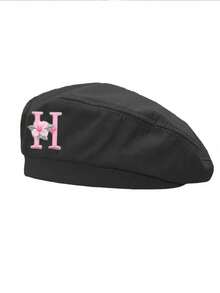 1 chiếc mũ beret nữ màu trơn, trang trí 26 chữ cái bằng ngọc trai, mũ thời trang thường ngày thanh lịch kiểu retro có thể điều chỉnh, quà tặng phong cách đường phố tối giản - màu đen - Xem 6